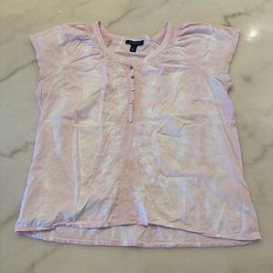 Bandolino Jeans Short Sleeve Top XL Pink Tie Dye 100% Cotton Embroidered Boho